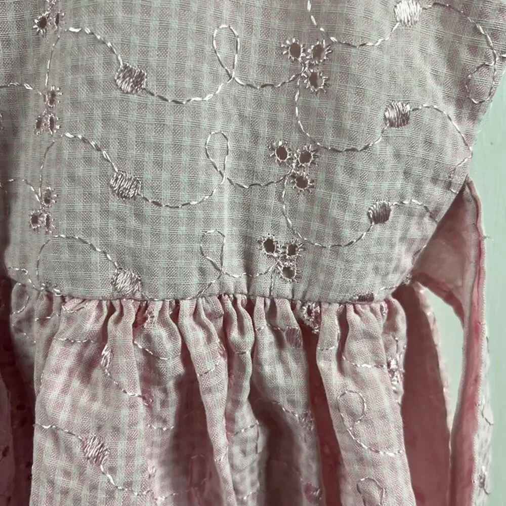 Ashley Ann Pink & White Plaid Embroidered Dress | Floral Bow Back Girls Size 6X